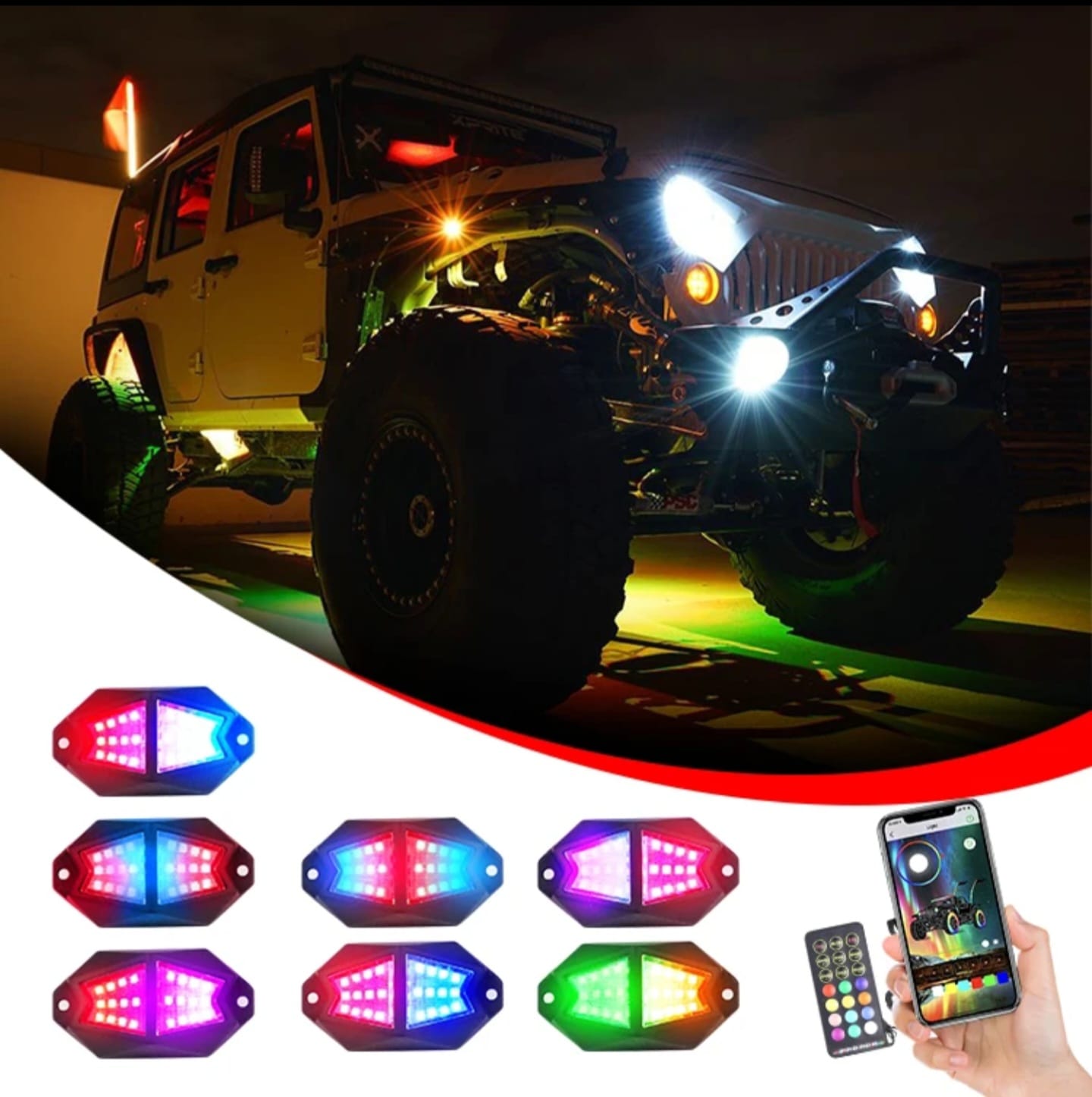 Kit 6 Rock Lights RGB LED
