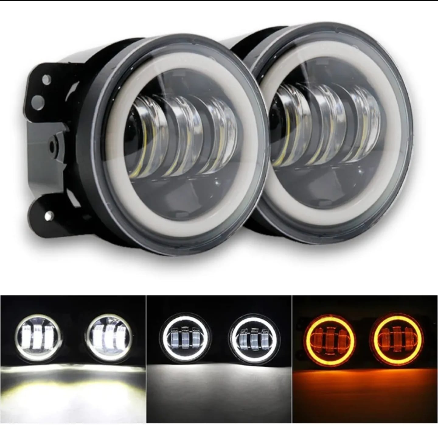 Kit Faros Auxiliar Led Con Lupa Ojo Ángel 4 Pulgadas