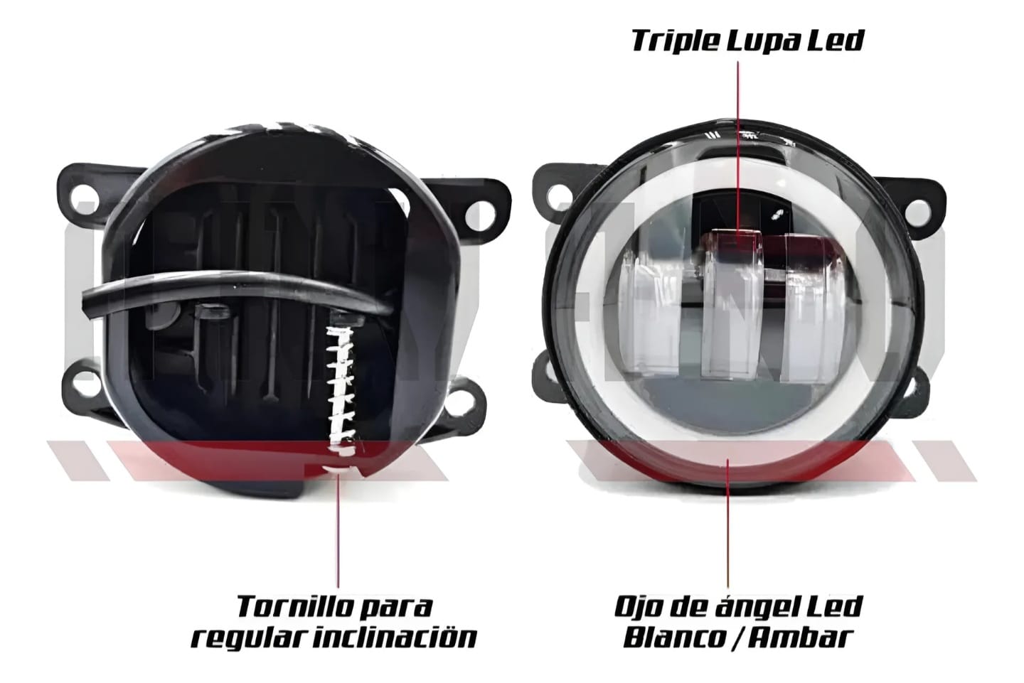 Kit Faros Auxiliar Led Con Lupa Ojo Ángel 4 Pulgadas