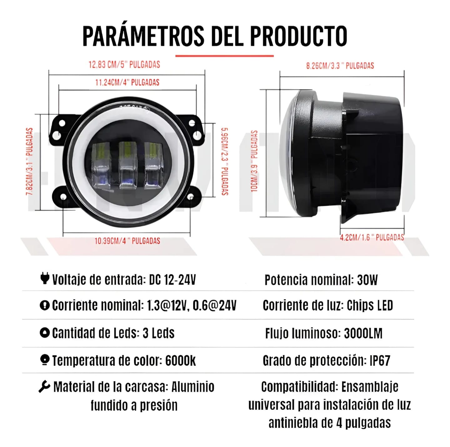 Kit Faros Auxiliar Led Con Lupa Ojo Ángel 4 Pulgadas